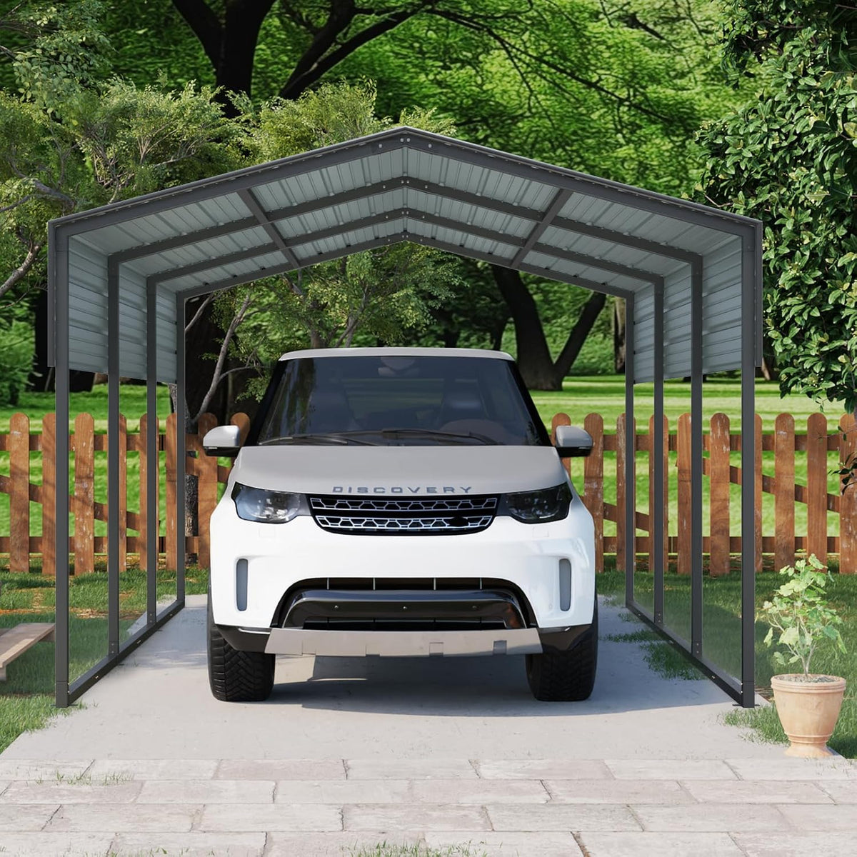 10X15' Metal Carport,Heavy Duty Canopy Galvanized Steel Outdoor Garage for Snow,Cars,Boat and Tractors,Multi-Use Shelter，Charcoal