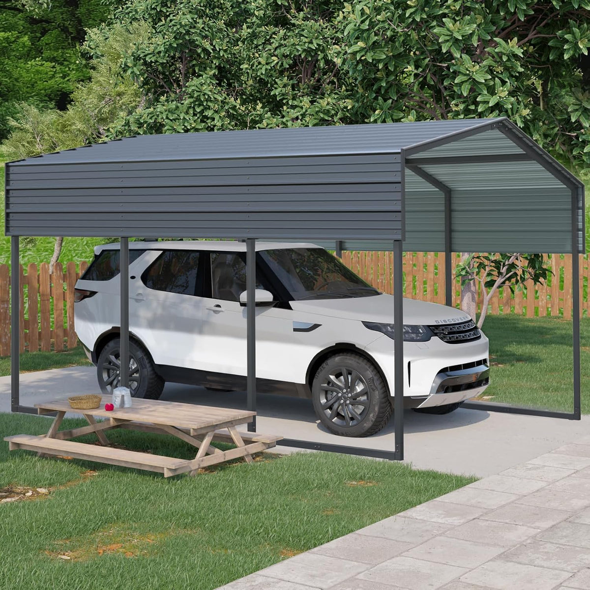 10X15' Metal Carport,Heavy Duty Canopy Galvanized Steel Outdoor Garage for Snow,Cars,Boat and Tractors,Multi-Use Shelter，Charcoal