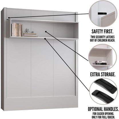Easy-Lift Full Murphy Wall Bed in White with Shelf