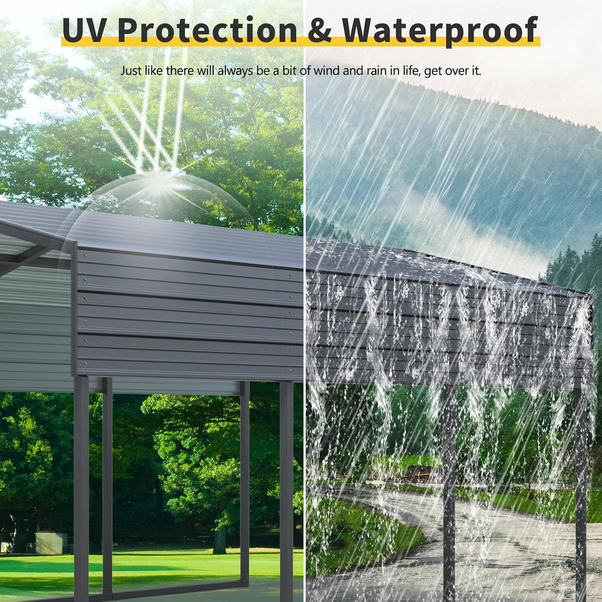 10X15' Metal Carport,Heavy Duty Canopy Galvanized Steel Outdoor Garage for Snow,Cars,Boat and Tractors,Multi-Use Shelter，Charcoal