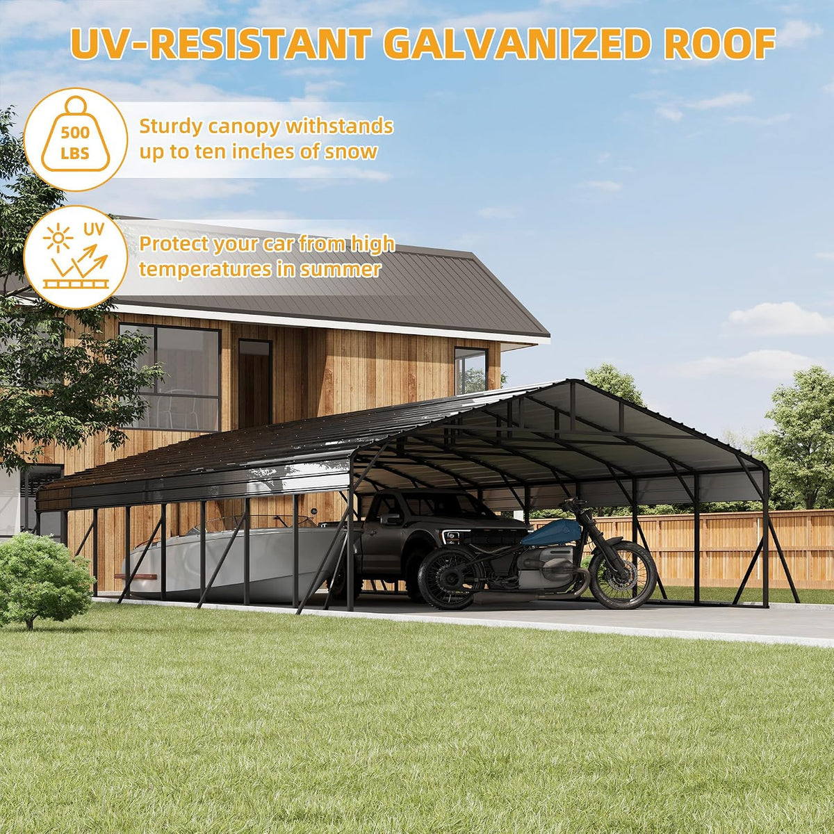 20X40 Ft Metal Carport Kits with Galvanized Steel Roof, Heavy Duty Metal Roof Carport with Enhanced Base, Tallmetal Carports Kits Garage for Tractors, Pickup, Boat, Car