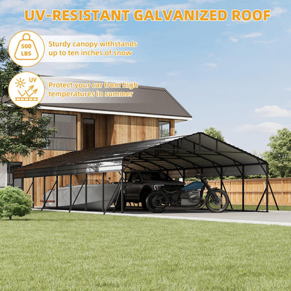 20X40 Ft Metal Carport Kits with Galvanized Steel Roof, Heavy Duty Metal Roof Carport with Enhanced Base, Tallmetal Carports Kits Garage for Tractors, Pickup, Boat, Car