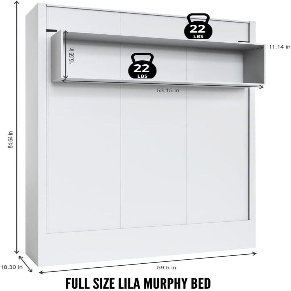Easy-Lift Full Murphy Wall Bed in White with Shelf
