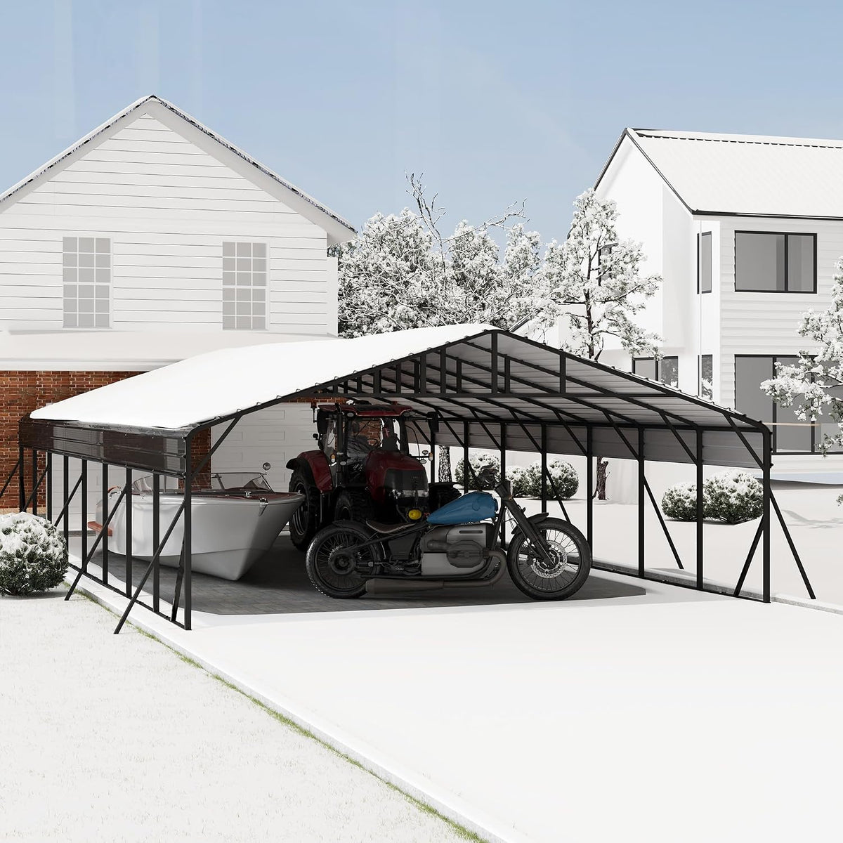 20X40 Ft Metal Carport Kits with Galvanized Steel Roof, Heavy Duty Metal Roof Carport with Enhanced Base, Tallmetal Carports Kits Garage for Tractors, Pickup, Boat, Car