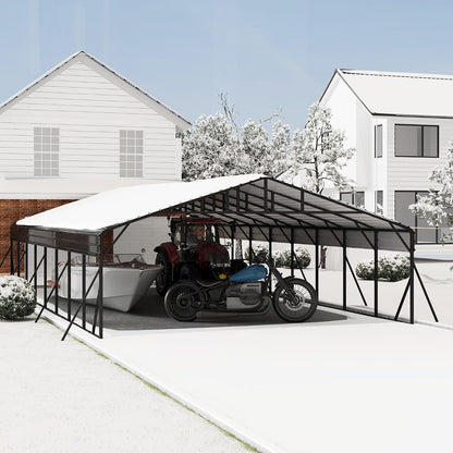 20X40 Ft Metal Carport Kits with Galvanized Steel Roof, Heavy Duty Metal Roof Carport with Enhanced Base, Tallmetal Carports Kits Garage for Tractors, Pickup, Boat, Car