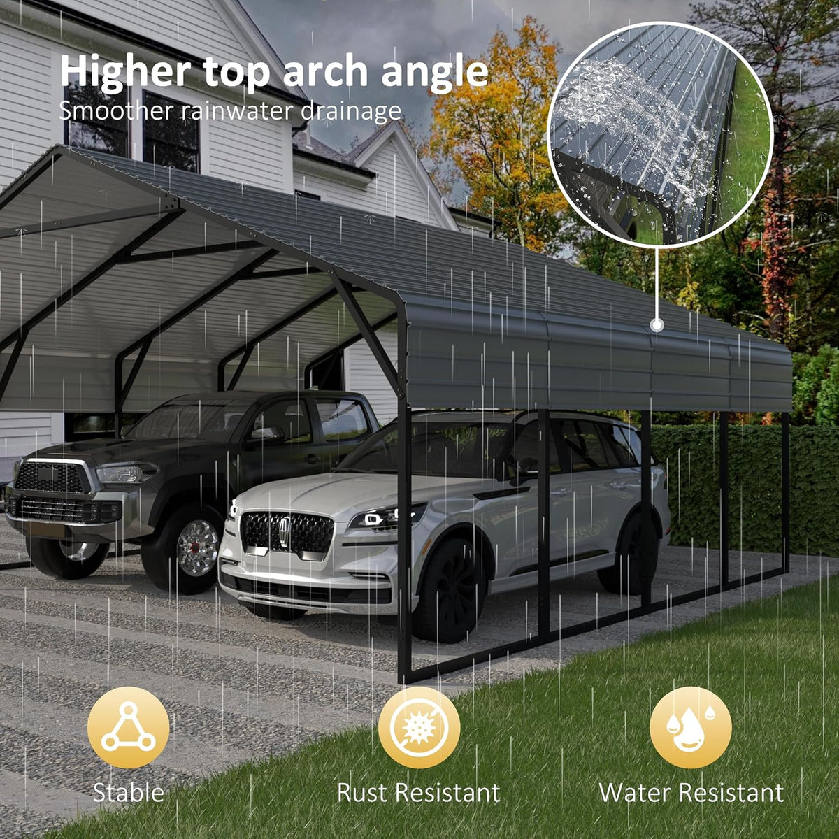 20X20 FT Hardtop Carport with Metal Roof, Heavy Duty Metal Carport Canopy, Outdoor Garage Car Shelter Shade, Car, Truck, Boat, Gray