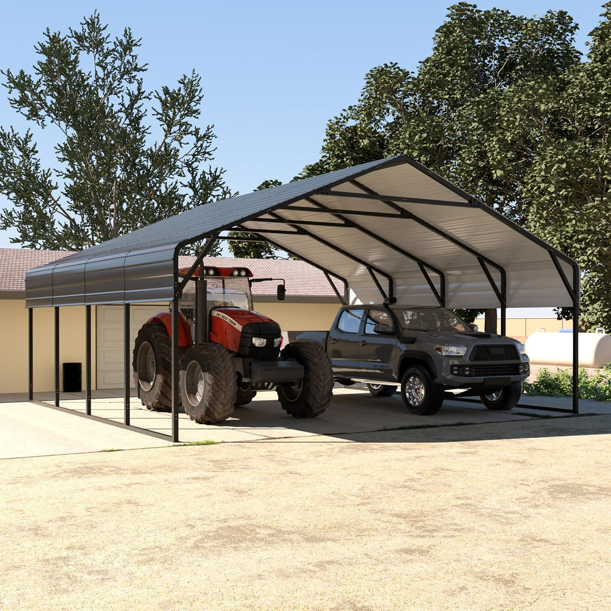 20X20 FT Hardtop Carport with Metal Roof, Heavy Duty Metal Carport Canopy, Outdoor Garage Car Shelter Shade, Car, Truck, Boat, Gray