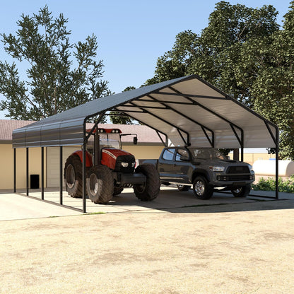 20X20 FT Hardtop Carport with Metal Roof, Heavy Duty Metal Carport Canopy, Outdoor Garage Car Shelter Shade, Car, Truck, Boat, Gray