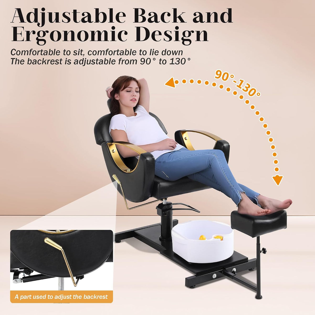 Pedicure Station No Plumbing, Hydraulic Pedicure Chair for Nail Tech, Height Adjustable Reclining Pedicure Station Unit, with Massage Foot Bath