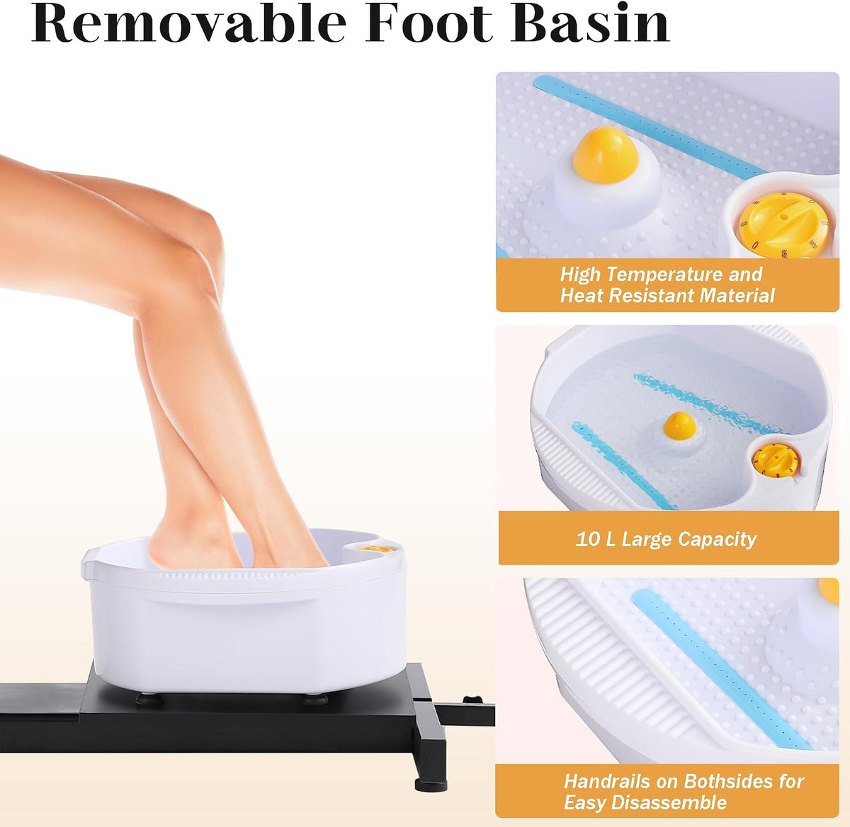 Pedicure Station No Plumbing, Hydraulic Pedicure Chair for Nail Tech, Height Adjustable Reclining Pedicure Station Unit, with Massage Foot Bath