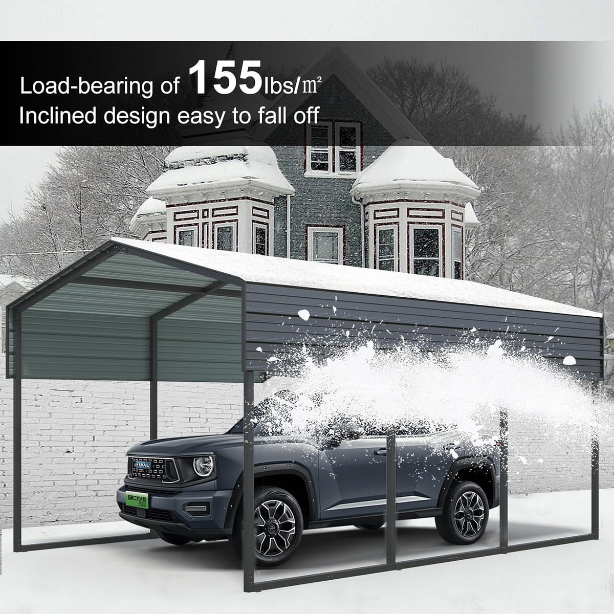10X15' Metal Carport,Heavy Duty Canopy Galvanized Steel Outdoor Garage for Snow,Cars,Boat and Tractors,Multi-Use Shelter，Charcoal