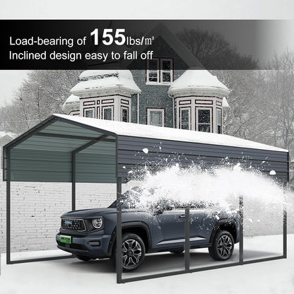 10X15' Metal Carport,Heavy Duty Canopy Galvanized Steel Outdoor Garage for Snow,Cars,Boat and Tractors,Multi-Use Shelter，Charcoal
