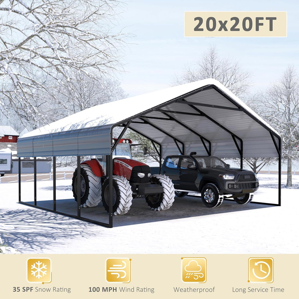 20X20 FT Hardtop Carport with Metal Roof, Heavy Duty Metal Carport Canopy, Outdoor Garage Car Shelter Shade, Car, Truck, Boat, Gray