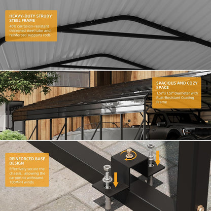 20X40 Ft Metal Carport Kits with Galvanized Steel Roof, Heavy Duty Metal Roof Carport with Enhanced Base, Tallmetal Carports Kits Garage for Tractors, Pickup, Boat, Car