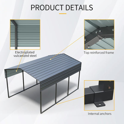 10X15' Metal Carport,Heavy Duty Canopy Galvanized Steel Outdoor Garage for Snow,Cars,Boat and Tractors,Multi-Use Shelter，Charcoal