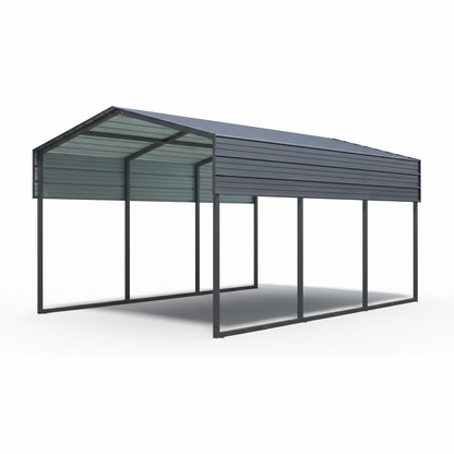10X15' Metal Carport,Heavy Duty Canopy Galvanized Steel Outdoor Garage for Snow,Cars,Boat and Tractors,Multi-Use Shelter，Charcoal