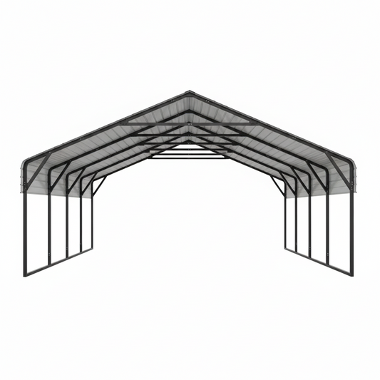 20X20 FT Hardtop Carport with Metal Roof, Heavy Duty Metal Carport Canopy, Outdoor Garage Car Shelter Shade, Car, Truck, Boat, Gray